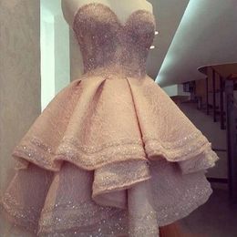 Élégante robe de bal de cocktail rose clair 2024 haut bas robes de bal de soirée formelles volants paillettes dentelle graduation chérie robes de soirée robe de soirée