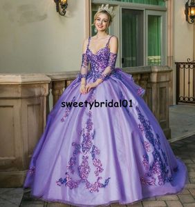 Elegante lila quinceanera jurken met pailletten applique corst zoete 16 jurk vestidos de 15 años prom jurken voor vrouwen sweep trein