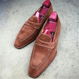 Elegante Loafers Men Solid Color Faux Suede Square Toe Low Heel Retro Face Mask Fashion Business Casual Daily Classic Dre