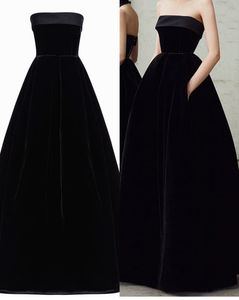 Élégante longue A-ligne robes de soirée en velours fermeture éclair noire dos étage longueur robes de bal Robe de soirée sans bretelles robe de soirée formelle pour les femmes