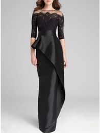 Robes mère de la mariée élégantes longues en dentelle noire avec robes de marraine en Satin Peplum robe de soirée formelle plis La madre del vestido de novia Robes pour femmes