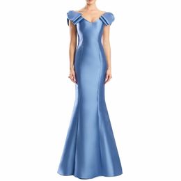 Elegante lange blauwe sweetheart prom -jurken met bogen zeemeermin satijn watteau trein ritssluiting back prom jurken voor vrouwen