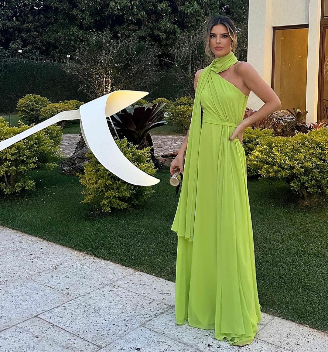 Elegant Long Chiffon Green Evening Dresses With Ribbon A-Line High Neck Pleated Zipper Back Floor Length Prom Dress Party Dresses for Women