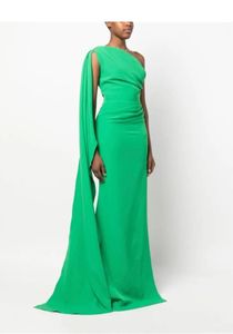 Élégants robes de soirée vertes en crêpe élégante avec cape sirène one épaule à fermeture éclair plissée robes de bal robe de soirée robe de fête formelle pour femmes