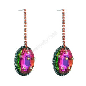 Boucles d'oreilles élégantes longues en cristal pour femme luxe géométrique ovale pierres précieuses gland boucles d'oreilles femme fête oreille bijoux