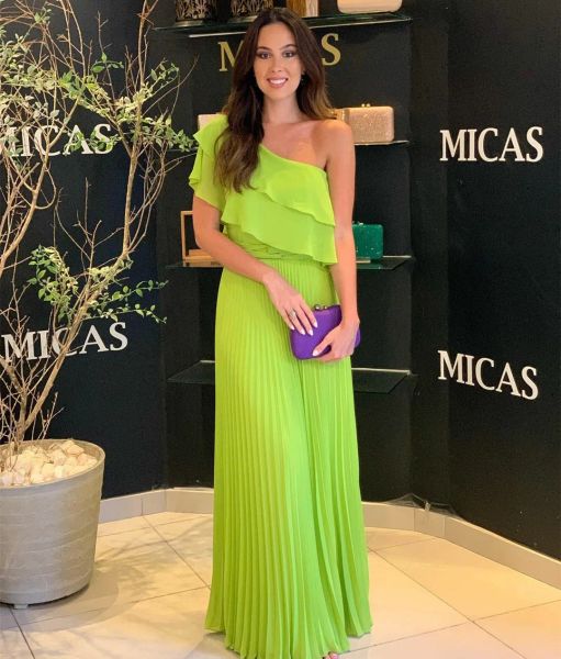 Elegantes vestidos de noche largos brasileños verdes de un hombro de gasa una línea plisada hasta el suelo vestido de fiesta para mujeres