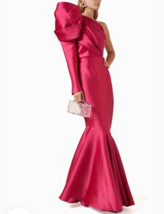 Élégant long Fuchsia Satin Robes de bal sirène One épaule Robe de fête plissée Maxi Robes de soirée formelles pour femmes
