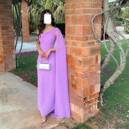 Robes de soirée élégantes longues en mousseline de soie lilas avec gaine Cape une épaule longueur cheville plissée fermeture éclair dos robes de bal pour les femmes