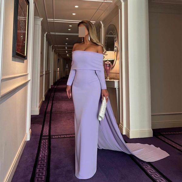 Elegantes vestidos de baile de graduación de crepe lilas largas con mangas de sirena