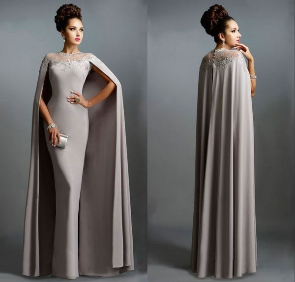 Robes de soirée élégantes longues sirène avec Cape Illusion cou Janique robes nouvelle dentelle mère de la mariée robes fête formelle Pro286c