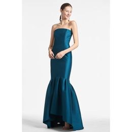 Elegant Long Peacock Blue Strapless prom -jurken Mermaid Satin Watteau Train ritssluiting Back prom -jurken voor vrouwen