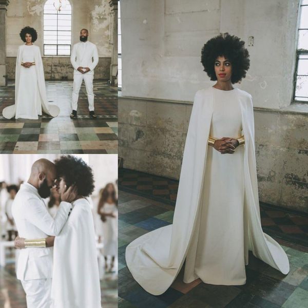 Robe longue élégante robes de mariée de style cape blanche pour femmes arabes en mousseline de soie une ligne longueur de plancher robes de mariée sud-africaines robes de mariage