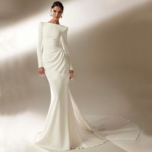 Robe De mariée sirène élégante à manches longues, plissée, dos nu, dos ouvert, avec des appliques délicates, 326 326