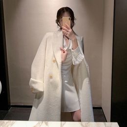 Élégant Long manteau de laine femmes ceinture pansement vêtements d'extérieur coréen surdimensionné Cardigan laine pardessus hiver à lacets toutes les vestes assorties 231225