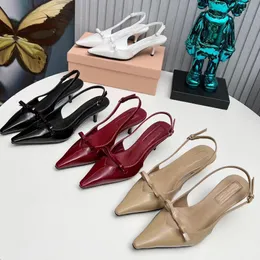 Élégant talon bas Slingbacks femmes mode en cuir véritable chaussures habillées de créateur arc décoration bride à la cheville boucle décontractée sandales de marque pointues