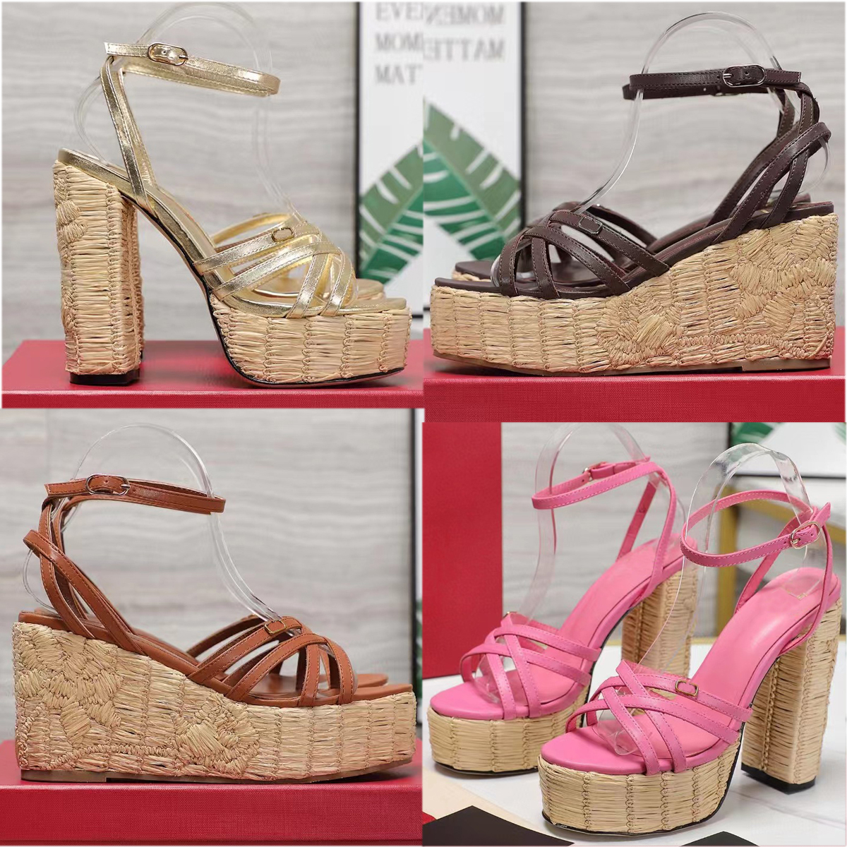Eleganti sandali di design di lusso con tacchi a cuneo Donne vera fibbia alla caviglia in pelle caviglia alla fibbia alla moda piattaforma di scarpe tallone di scarpe tallone taglia 35-41