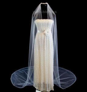 Élégant luxe image réelle une couche bord perlé voiles de mariage accessoires de haute qualité blanc champagne cathédrale longueur alliage 4652412