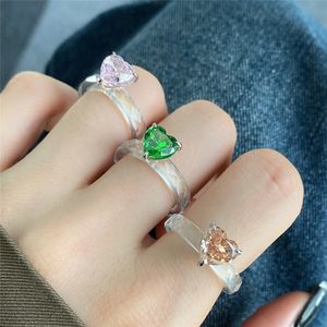 s925 sterling zilveren hart designer ringen voor vrouwen 8x8mm groen wit 8A zirkonia liefde diamanten ring elegante luxe sieraden Valentijnsdag geschenkdoos maat 6-9