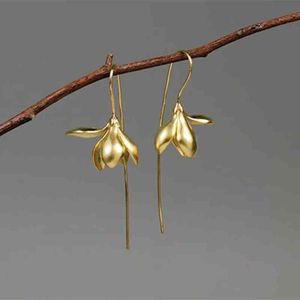 Boucles d'oreilles élégantes fleur de Magnolia plaqué or argent pendantes pour femmes cadeaux Bijoux de mode Bijoux féminins