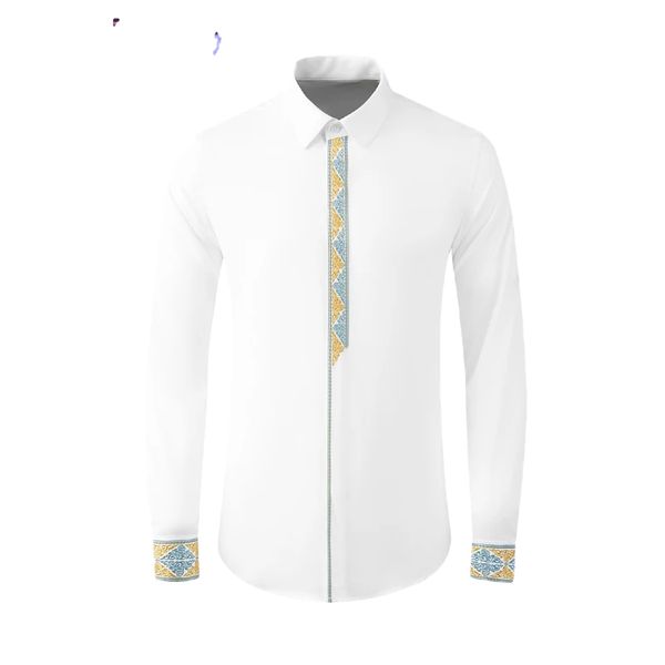 Camisas elegantes para hombre, camisas de vestir informales de manga larga con bordado real de lujo, camisas de fiesta ajustadas a la moda para hombre de talla grande 4XL