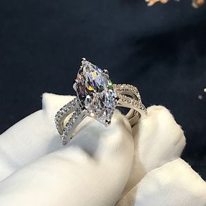 Elegante markies gesneden 3ct laboratorium diamanten ring met witgouden vulling en groene parel voor bruiloft verlovingsringen, dames bruiloftsfeestje sieraden