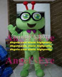 Costume de mascotte élégante Green Ant Carpenterworm Pismire Insect Cricket Grig Gryllid Adult Big Lunes Pink Bowknot Broche n ° 7245