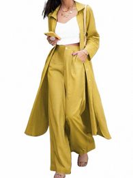 Elegantes conjuntos a juego Mujeres LG Manga Split Camisa ZANZEA 2023 Casual Solapa Butt Blusas Pantalones de pierna ancha Traje Outifits W5YN #