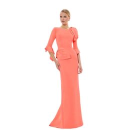 Elegante maxi crepe asimétrico cuello crepe madre de los vestidos de novia/novio sirena manga larga watteau trenes madrina vestida de fiesta formal para mujeres