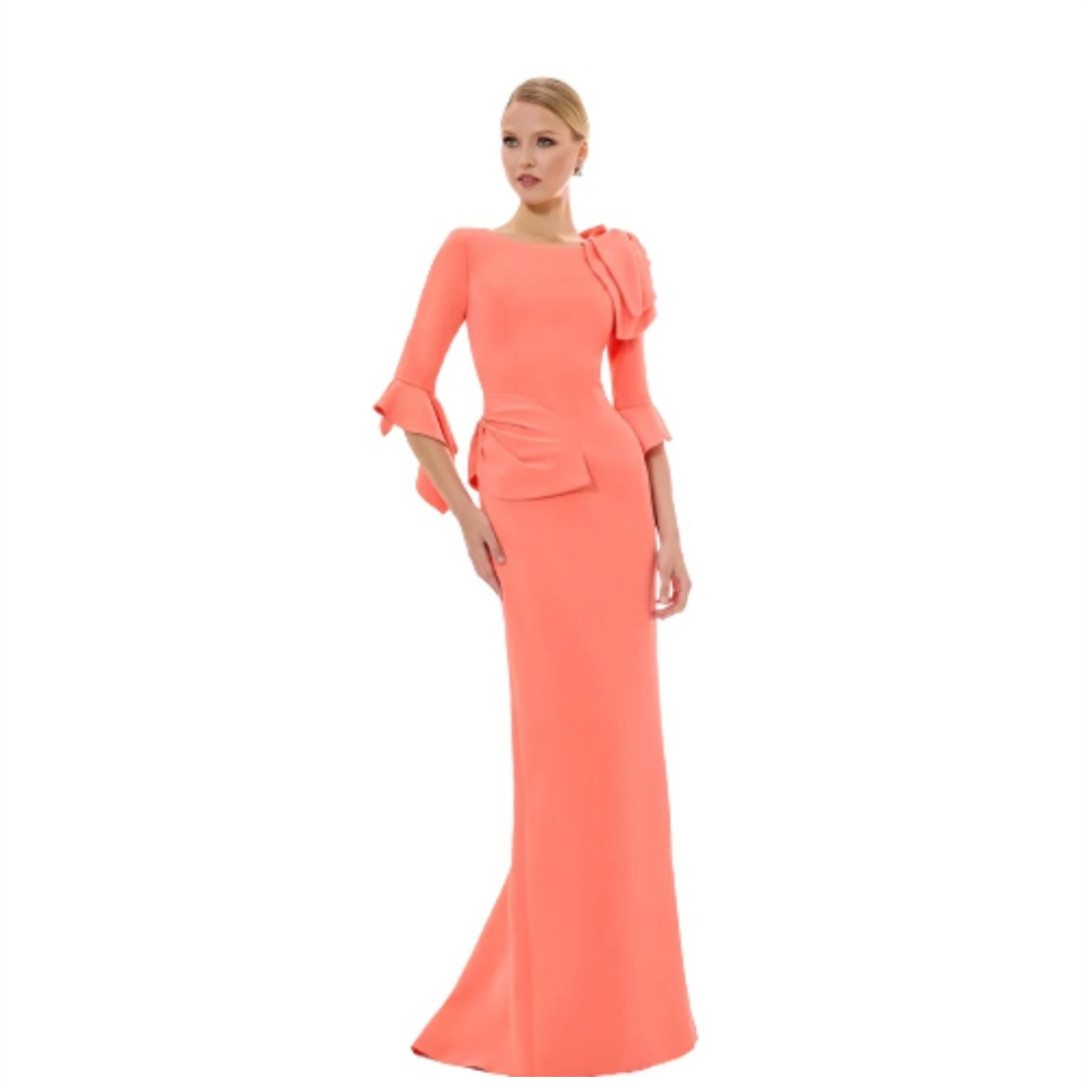 Elegant Maxi Crepe Asymmetrical Neck Crepe Mother of the Bride/Groom Dresses Mermaid Long Sleeves Watteau Train Godmother Dresses Formal Party Gown for Women