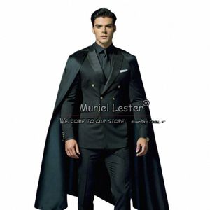 Costumes pour hommes élégants avec cape sur mesure veste à double boutonnage pantalon 2 pièces vêtements de marié smokings de mariage chic homme vêtements de busin t1HI #