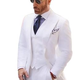 Elegante mannen Tuxedos Bruidegom Wedding Suits White Bread Wear Business One Button Slim Fit Prom Party Blazer Jacket Adn Vestpants