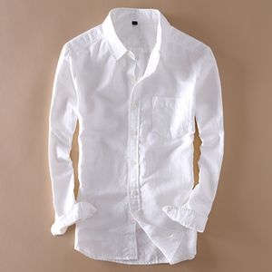 Camisa elegante de lino de manga larga para hombre, ropa ajustada con cuello vuelto, ropa fina holgada suave, camisas blancas clásicas, ropa de playa