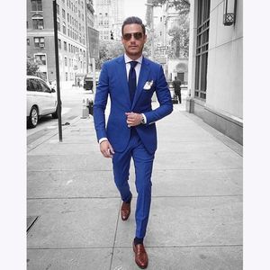 Elegante Heren Bruiloft Suits 2018 Custom Made 2 Stuks Royal Blue Casual Men Pak Slim Fit Groom Groomsman Blazer Pakken voor Mannen