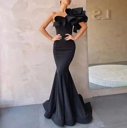 Élégante sirène noire soirée robe d'anniversaire pour femme Satin une épaule simplement longue bal formelle robes de soirée Robe De soirée robes De fête