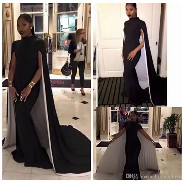 Robes de soirée sirène élégante plus taille de bal de bal noir taille noire avec capes saoudie arabe africain robe de fête3986127