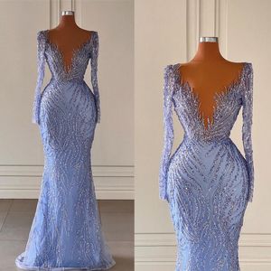 Elegante zeemeermin prom jurken diep V-hals lange mouwen kanten appliques backless vloerlengte ritssluiting plus maat op maat gemaakte formele feestkleding Vestido de noite