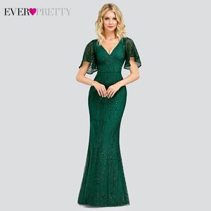 Elegante sirena vestidos de baile largos siempre bonitos con lentejuelas con cuello en V manga corta Sparkle formal vestidos de fiesta Vestido Largo Elegante CJ191220