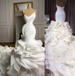 Élégant sirène robes de mariée 2022 chérie plis volants jupe à plusieurs niveaux organza personnalisé chapelle train formelle robes de mariée robe de novia B0623G02