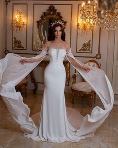 Élégantes robes de mariée sirène avec manches longues perles de luxe paillettes robes de mariée balayer train personnalisé fabriqué plus Taille Vestido de novia