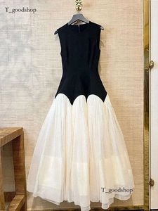 Elegante mesh patchwork-jurk voor vrouwen kleurblok vintage mouwloze o-neck a line dames zomer in avond prom vestidos 0a1
