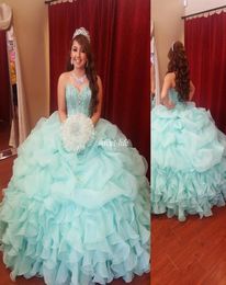 Elegante Mint Green Ball Jurk Girls Quinceanera Dresses Puffy Organza Crystals 2020 Plus Size Vestidos de 15 Anos debutante jurken8745760