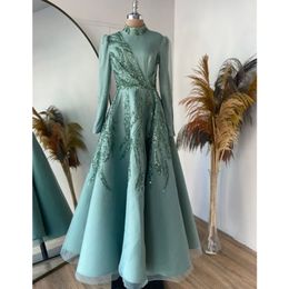 Élégants robes de soirée musulmanes vertes à menthe élégante