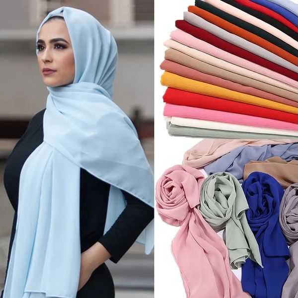 Élégant modeste femmes bulles en mousseline de mousseline solide surdimensize mangeuse musulmane dames châle et enveloppement femelle Hijab stoles 240425