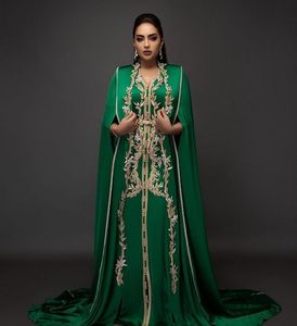 Elegante Marokkaanse Caftan Avondjurken Borduurwerk Kaftan Lange Groene Formele Jurk Court Trein Dubai Arabische Elbise Abiye Party Dress