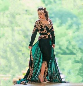Elegante Marokkaanse Kaftan Karaou prom jurken groene fluweel schede lange mouwen formele avondjurken Arabische Dubai abaya mariage speciale gelegenheid slijtage 2023