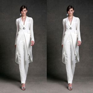 2020 mère élégante de robes de mariée avec veste pour le mariage col en V costume formel de la mère à manches longues perles robe de soirée de bal formelle