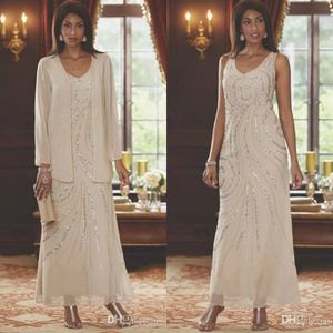 Elegante moeder van de bruid jurken met jas beadelen pailletten bruiloft gastenjurken 2020 enkel lengte plus size moeders jurk 259o