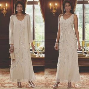 Elegante moeder van de bruid jurken met jas beadelen pailletten bruiloft gastengasten 2020 enkel lengte plus size moeders jurk 202F