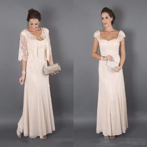 Elegante Moeder van de Bruid Jurken Met Jasjes Korte Mouwen Kant Chiffon Enkellange Lange Formele Gowns2921