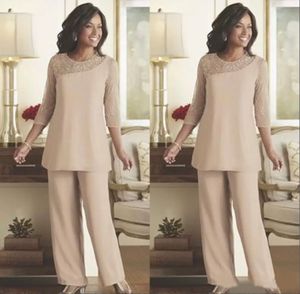 Elegante moeder van de bruid Pant Suits Chiffon Custom Made Long Sheeves Wedding Guest Draag Moeder Jumpsuits Moeder van de bruid jurk